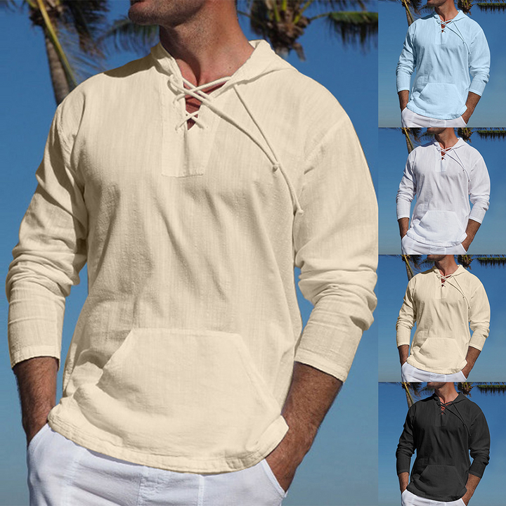 Lightweight Casual Mens Pullover - Laceup V Neck, Linen