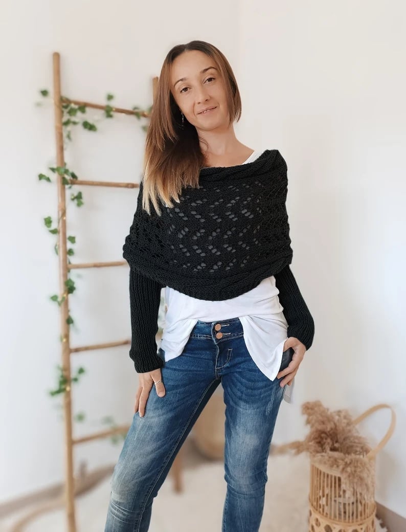 Soft Women’s Scarf - Openwork Rectangular, Knit, For Winter