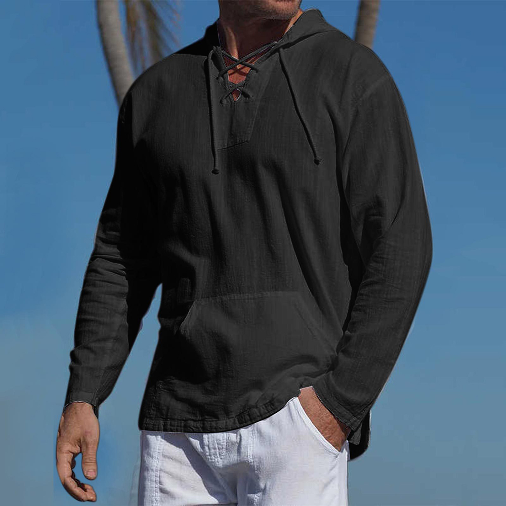 Lightweight Casual Mens Pullover - Laceup V Neck, Linen