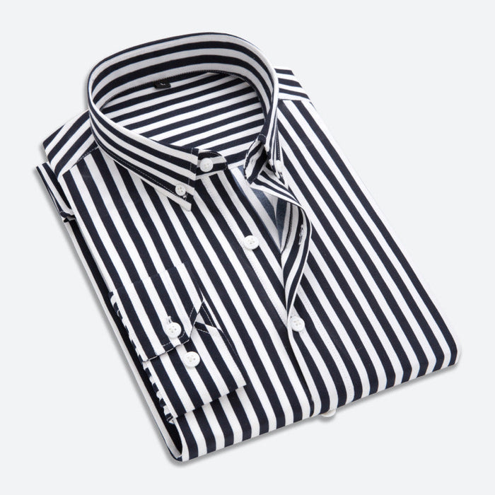 Lightweight men's shirt – striped pattern, slim fit, cotton, for spring and autumn
