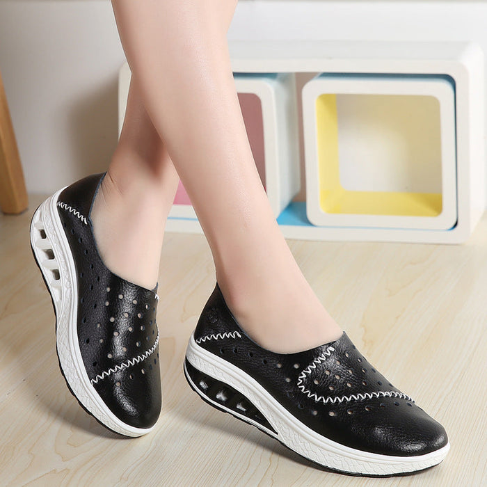 Breathable, durable women's Orthopedic slip-on shoes - perforated, cushioned, pu leather, casual wear