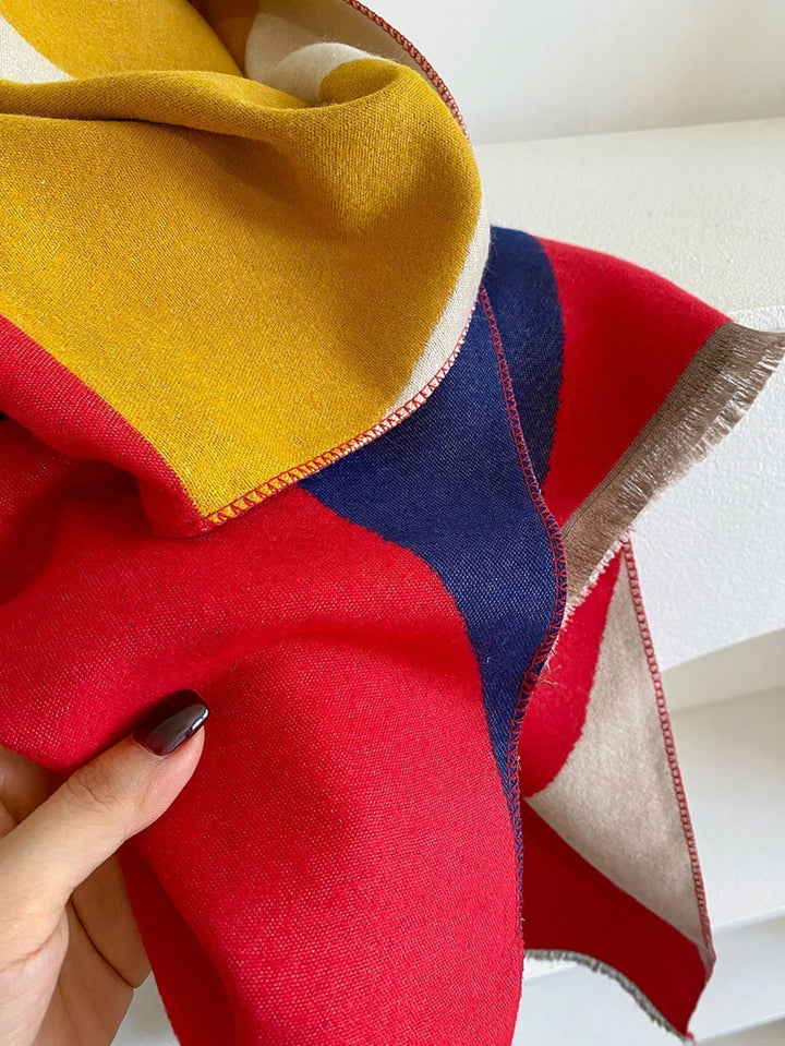 Oversized Womens Scarf - Reversible Geometric Cashmere