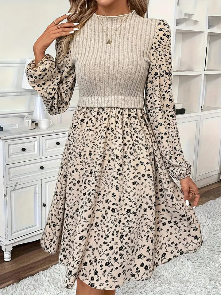 Elegant Floral Print Womens Dress with Long Sleeves for Summer and Formal Occasions