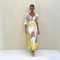Elegant Long Summer Dress with Playful Neckline and Three-Quarter Sleeves - Lightweight Women Dress for Casual and Special Occasions