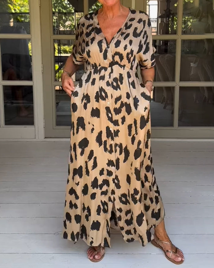 Plus Size Women's Boho Dress, Breathable Loose Fit Summer Dress in Panther Print