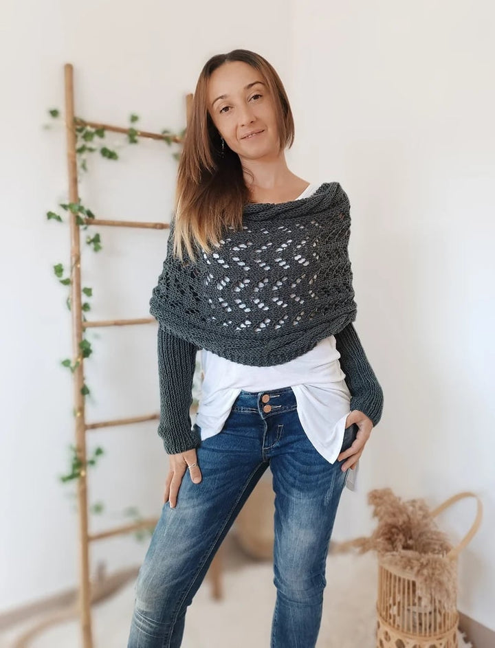 Soft Women’s Scarf - Openwork Rectangular, Knit, For Winter
