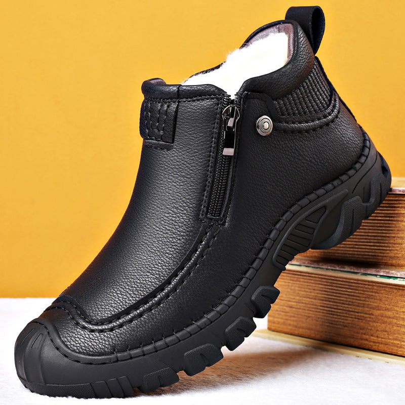 Warm Mens Ankle Boots - Zip Closure, PU Leather, Winter