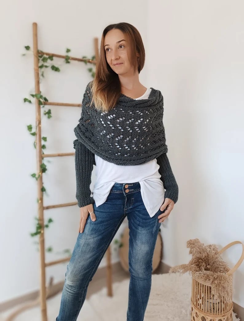 Soft Women’s Scarf - Openwork Rectangular, Knit, For Winter
