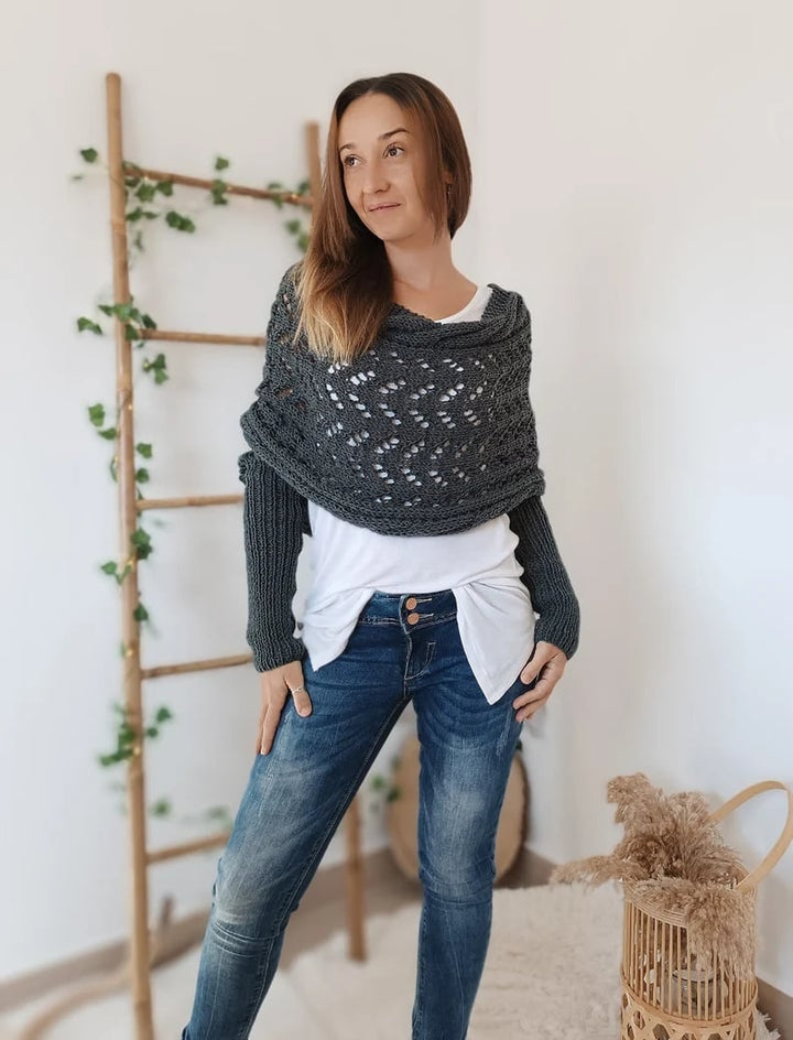 Soft Women’s Scarf - Openwork Rectangular, Knit, For Winter