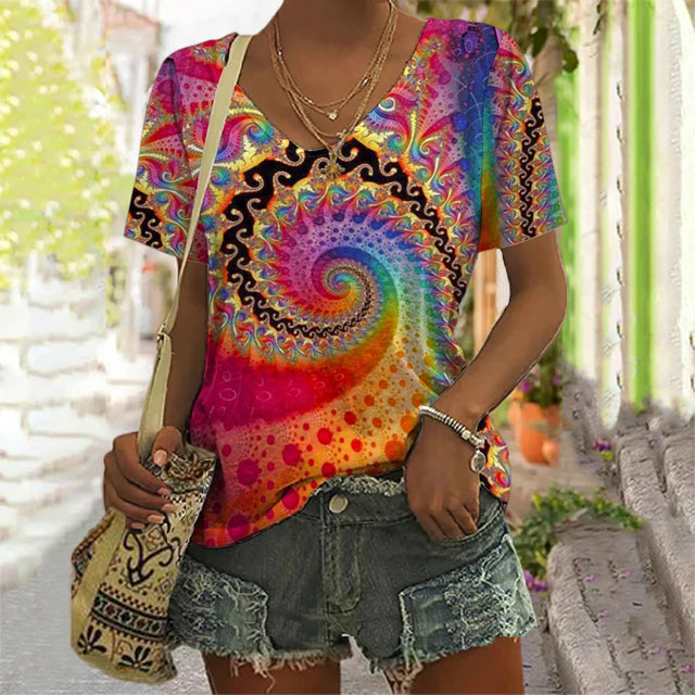Stylish Oversized T-Shirt for Men, Cotton-Polyester Blend with Spiral Abstract Design, Short Sleeve Round Neck Graphic Tee