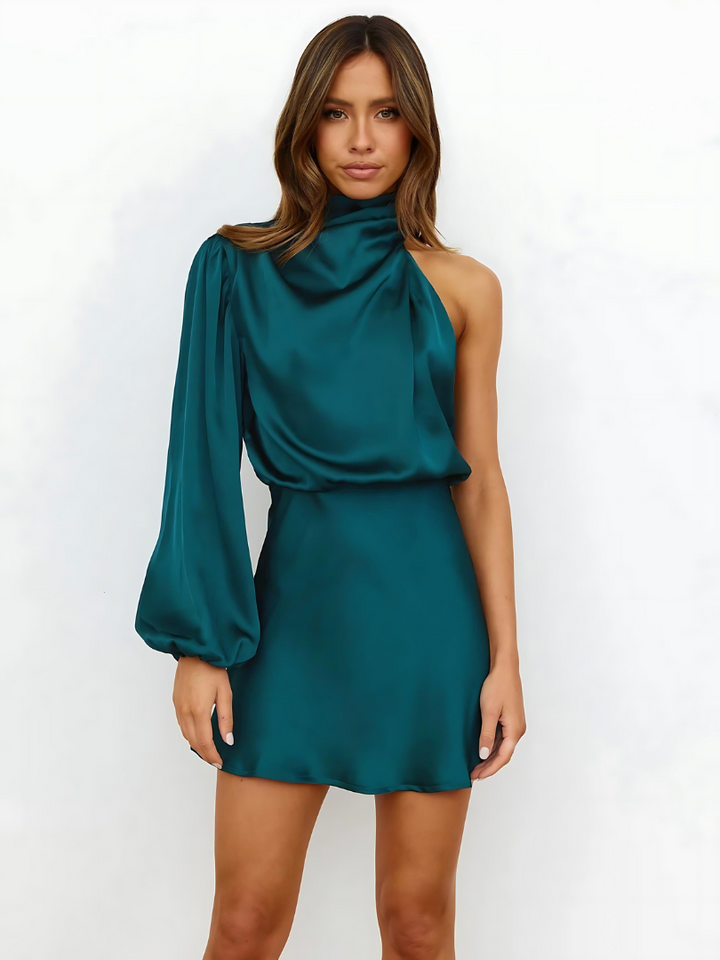 Elegant One-Shoulder Asymmetrical Dress for Women - Chic Cocktail and Wedding Guest Dress