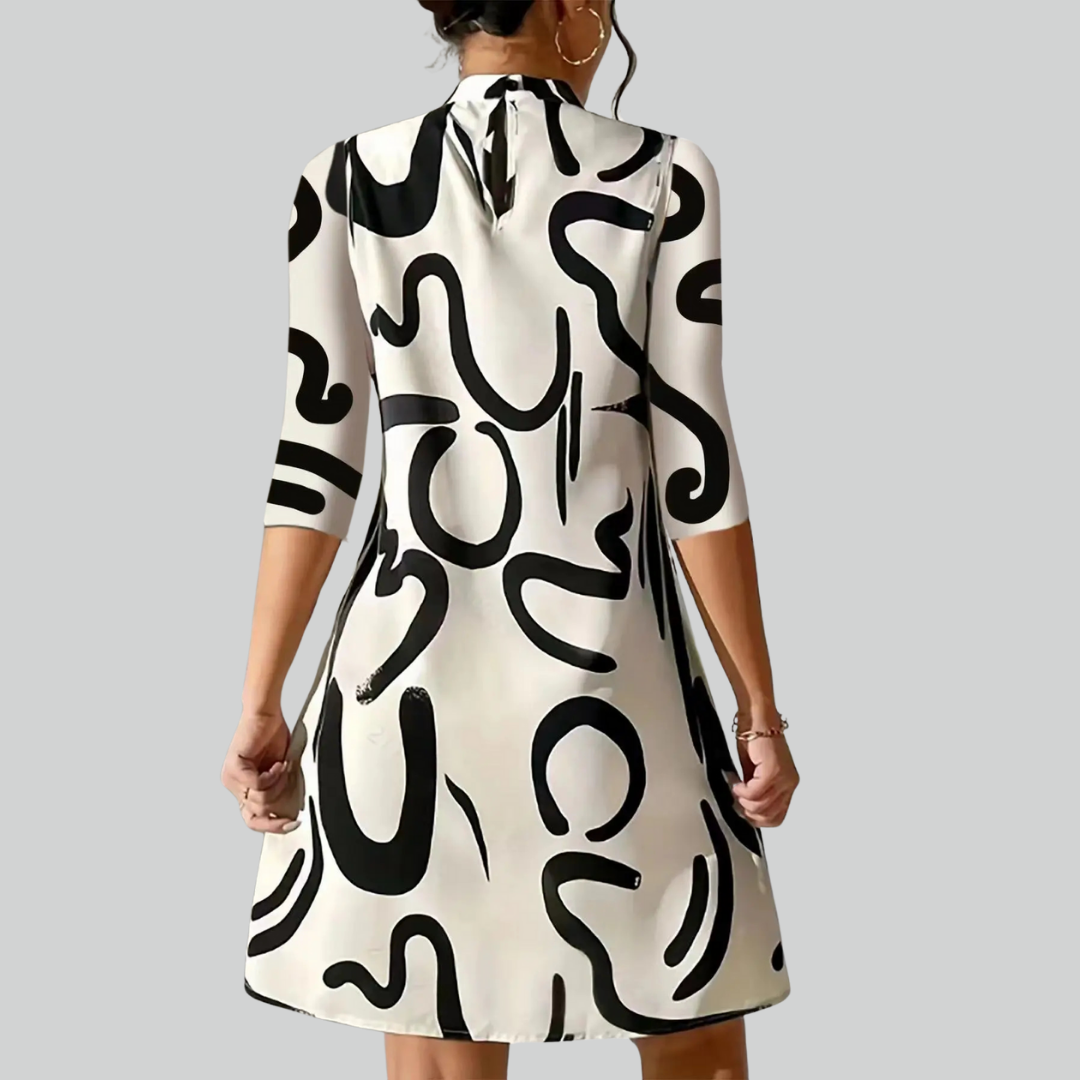 Fashion Long Sleeve Print Mini Dress for Women Autumn Casual Office Wear Robe Femme