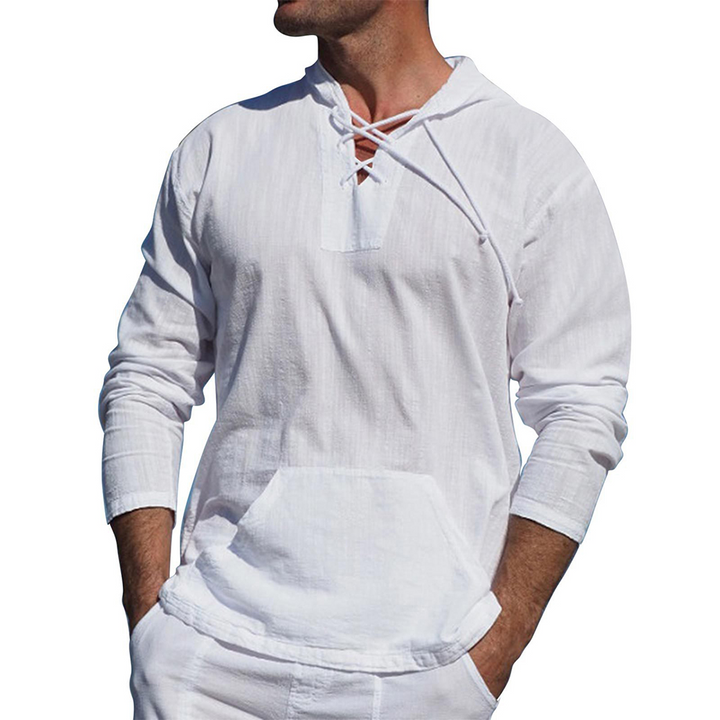 Lightweight Casual Mens Pullover - Laceup V Neck, Linen