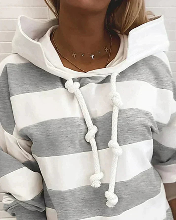 Soft Women’s Hooded Pullover - Striped Relaxed Cotton, Casual