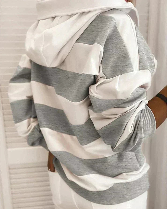 Soft Women’s Hooded Pullover - Striped Relaxed Cotton, Casual