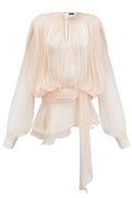 Elegant Women's Dress with Ruched Design, Lantern Sleeves, and High Waist for Summer Events