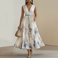 Lightweight women's dress - pleated bodice, flowy A-line, polyester, for special occasions