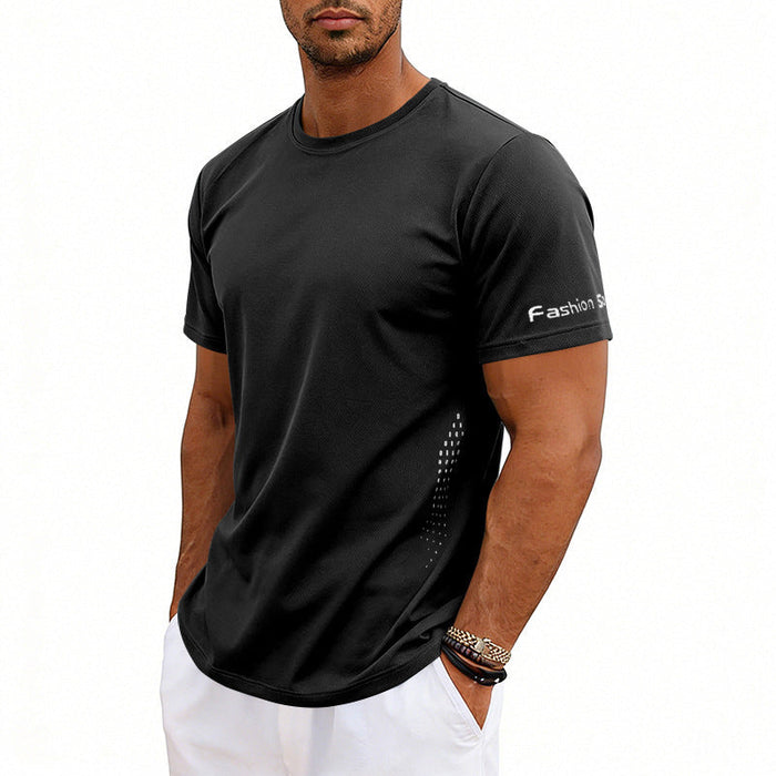 Breathable men's t-shirt - crewneck, quick-dry polyester, relaxed fit for gym workouts