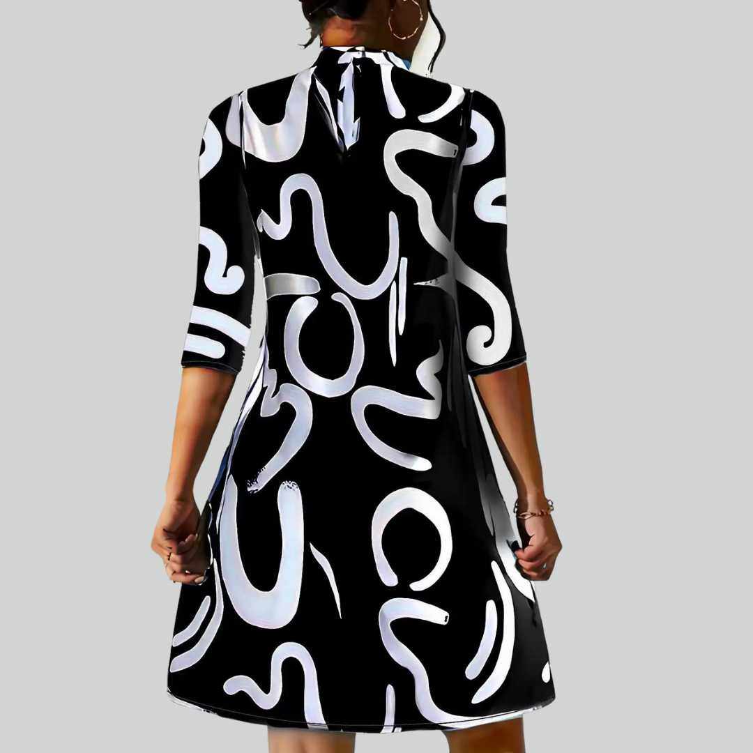 Fashion Long Sleeve Print Mini Dress for Women Autumn Casual Office Wear Robe Femme