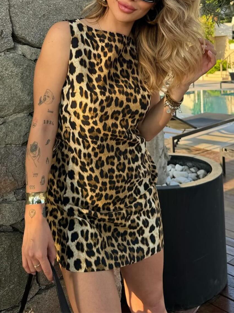 Leopard Print Mini Dress for Women - Stylish Summer Dress with Flattering Fit for Casual and Festive Occasions