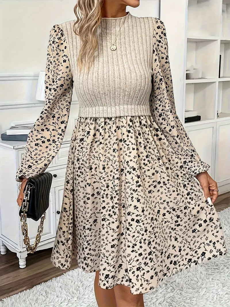 Elegant Floral Print Womens Dress with Long Sleeves for Summer and Formal Occasions