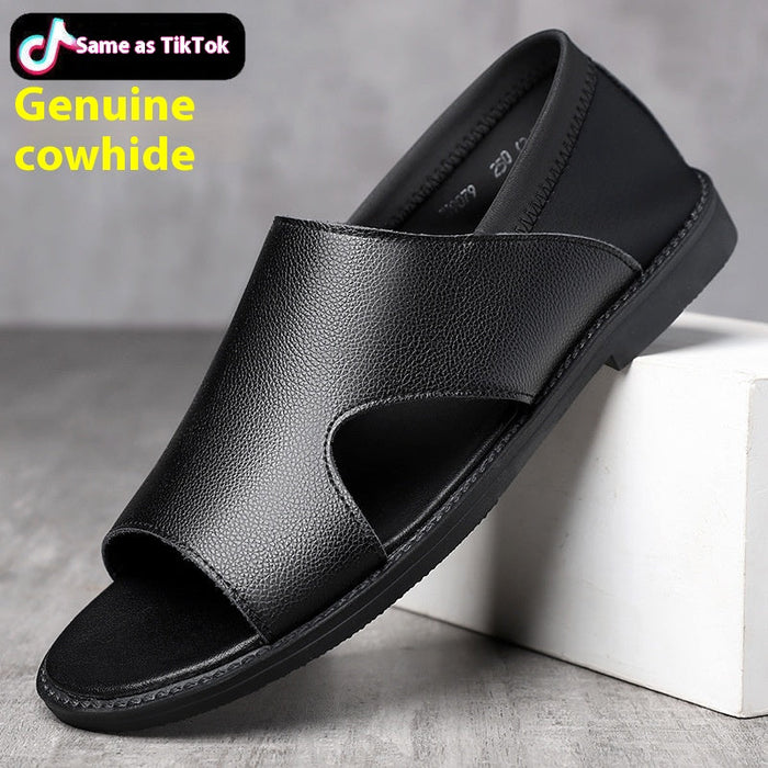 Breathable men's sandals - durable casual open-toe, cowhide upper, ideal for beach outings