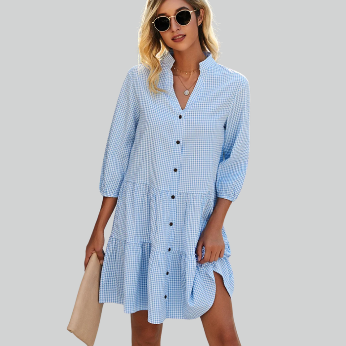 Beachsissi Women's Light Blue Plaid Sundress Mini Dress for Summer Casual Wear
