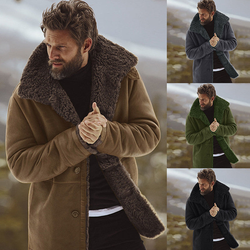 Warm Men’s Winter Coat - Single-Breasted Sherpa Lined