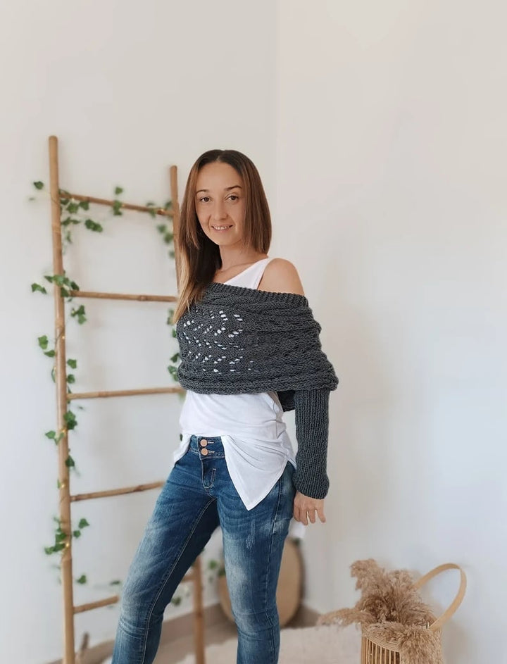 Soft Women’s Scarf - Openwork Rectangular, Knit, For Winter