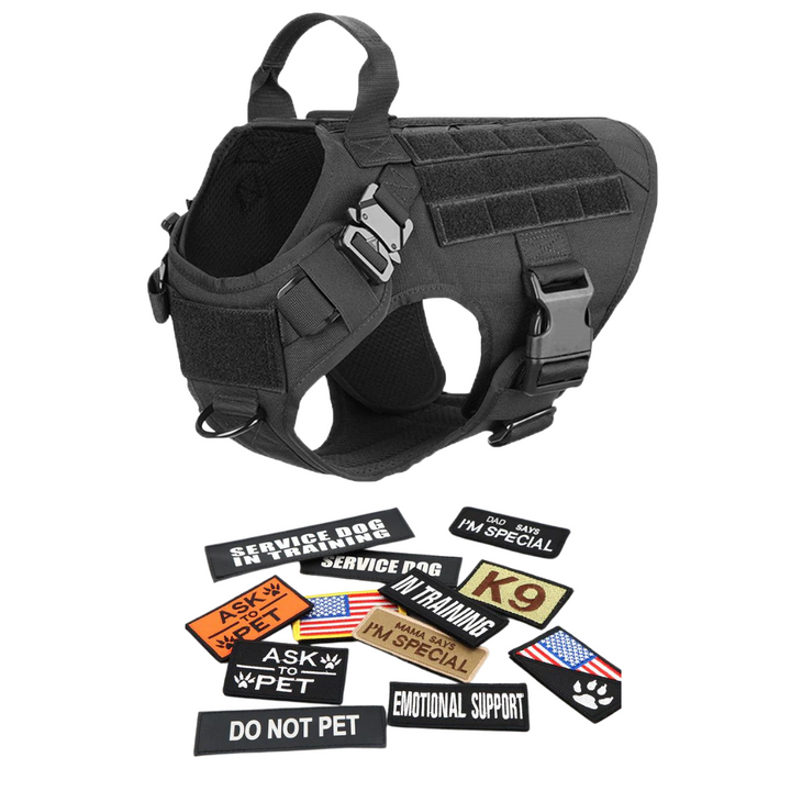 Tactical Dog Harness No-Pull With Front And Back D-Rings Quick-Release Buckles Top Handle Heavy-Duty Training