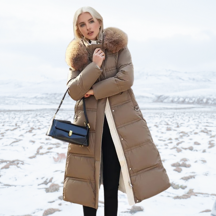 Insulating Women’s Puffer Coat - Quilted, Fur Trimmed