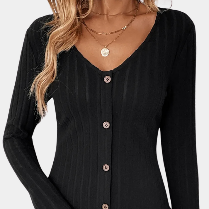 Elegant Long Sleeve Womens Dress with Button Details for Versatile Daily Wear in Soft, Breathable Fabric