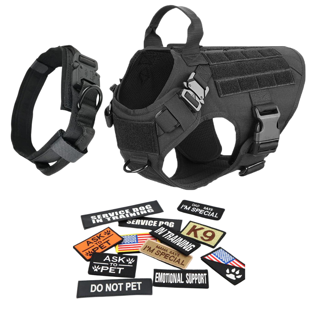 Tactical Dog Harness No-Pull With Front And Back D-Rings Quick-Release Buckles Top Handle Heavy-Duty Training