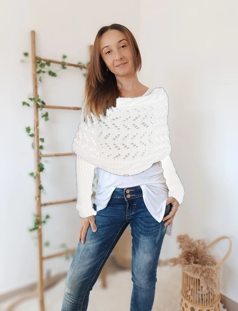 Soft Women’s Scarf - Openwork Rectangular, Knit, For Winter