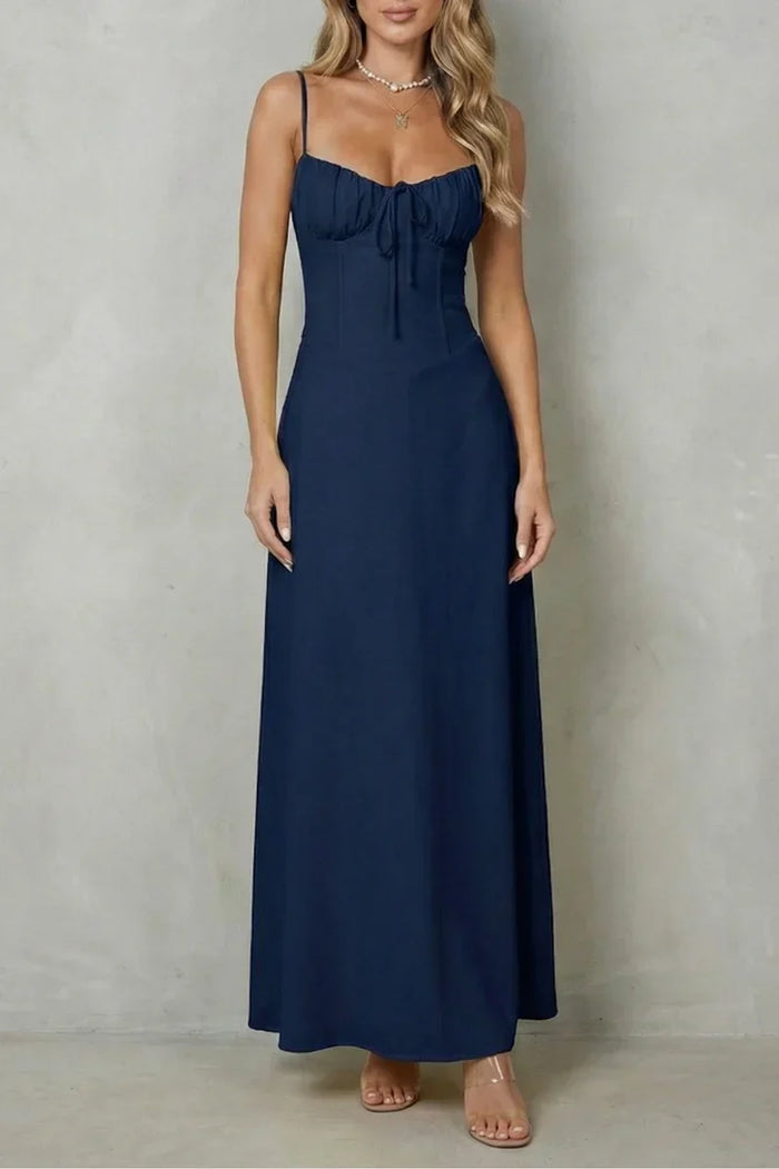 Lightweight flattering women's dress – a-line, backless lace-up, polyester, for summer weddings