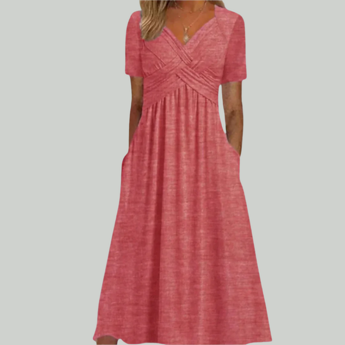 Elegant V-Neck Women's Dress, Flattering Fit in Breathable Fabric, Sizes S to 2XL - Perfect for Formal and Summer Occasions
