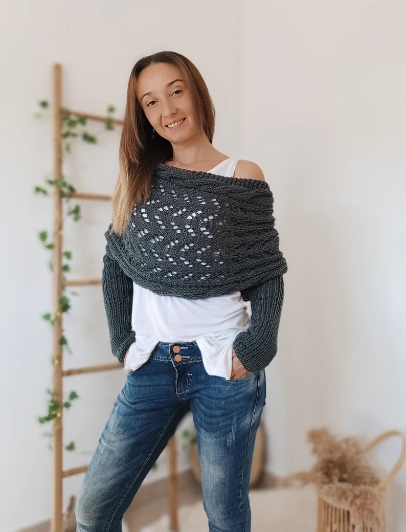 Soft Women’s Scarf - Openwork Rectangular, Knit, For Winter