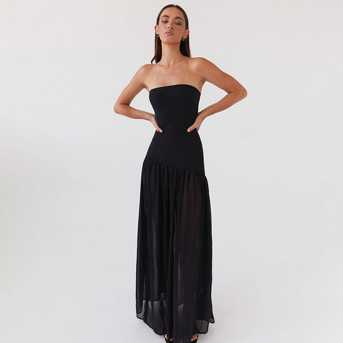 Lightweight Women's Maxi Dress - Tube-Top, High Waist, Slit, Flowy Skirt, For Evening Events
