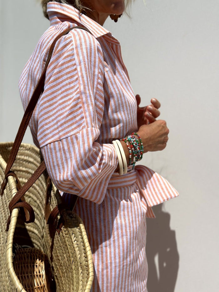 Classic Striped Women's Dress with Lace Trim, Elegant Summer Dress for Versatile Styling