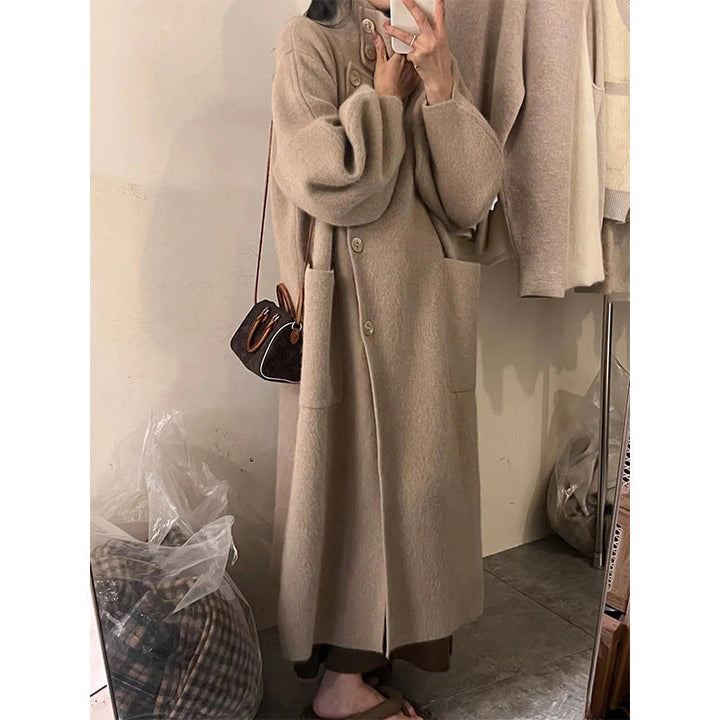 Warm Cozy Womens Wool Midlength Overcoat - Turtleneck Knit