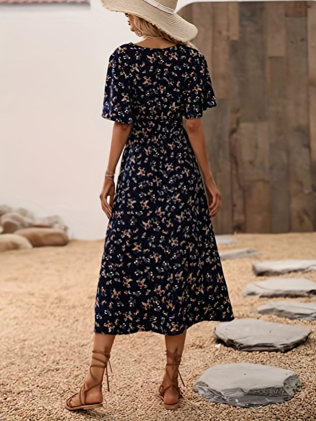 Feminine Boho Summer Dress with V-Neck and Flutter Sleeves, Lightweight Breathable Fabric, Available in Black and Red