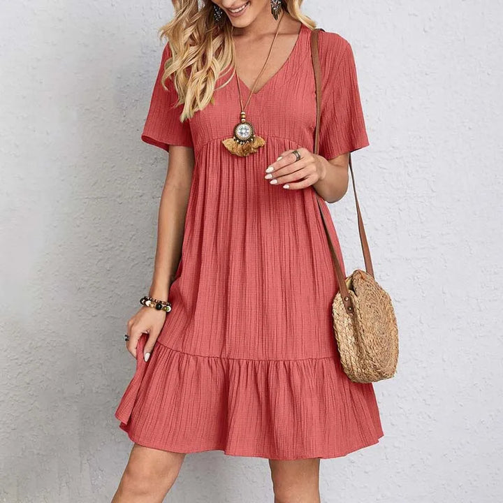 Casual V-Neck A-Line Mini Dress for Women, Short Sleeves, Comfortable Stretch Fabric, Perfect for Summer Events