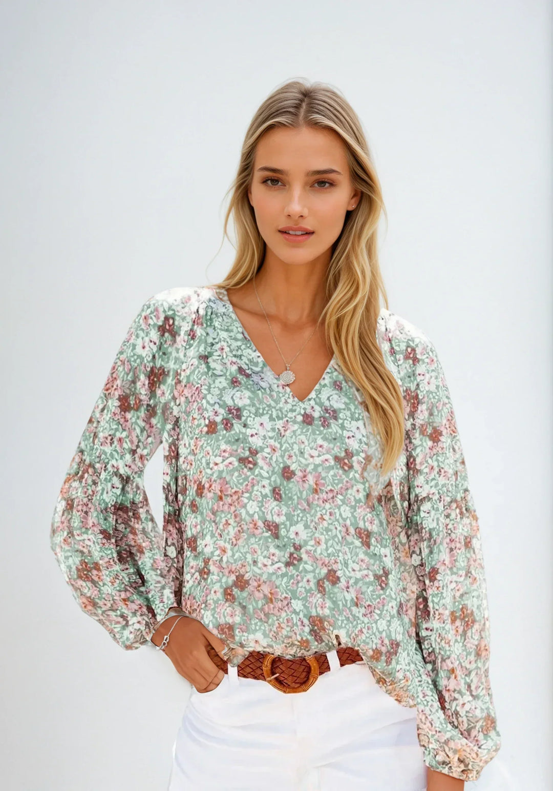 Floral Print Blouse for Women, Lightweight Summer Top, Plus Size Casual Loose Fit in Green, Purple, Pink