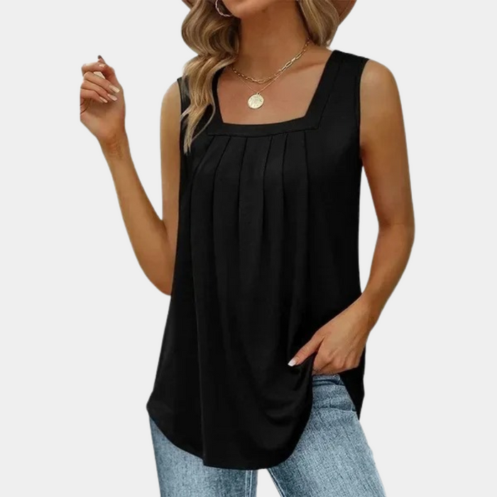 Breathable women's sleeveless blouse – gathered square neckline, cotton-polyester blend, for office and casual wear