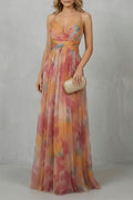 Lightweight women's slip dress – a-line, abstract print, mesh overlay, for evening events