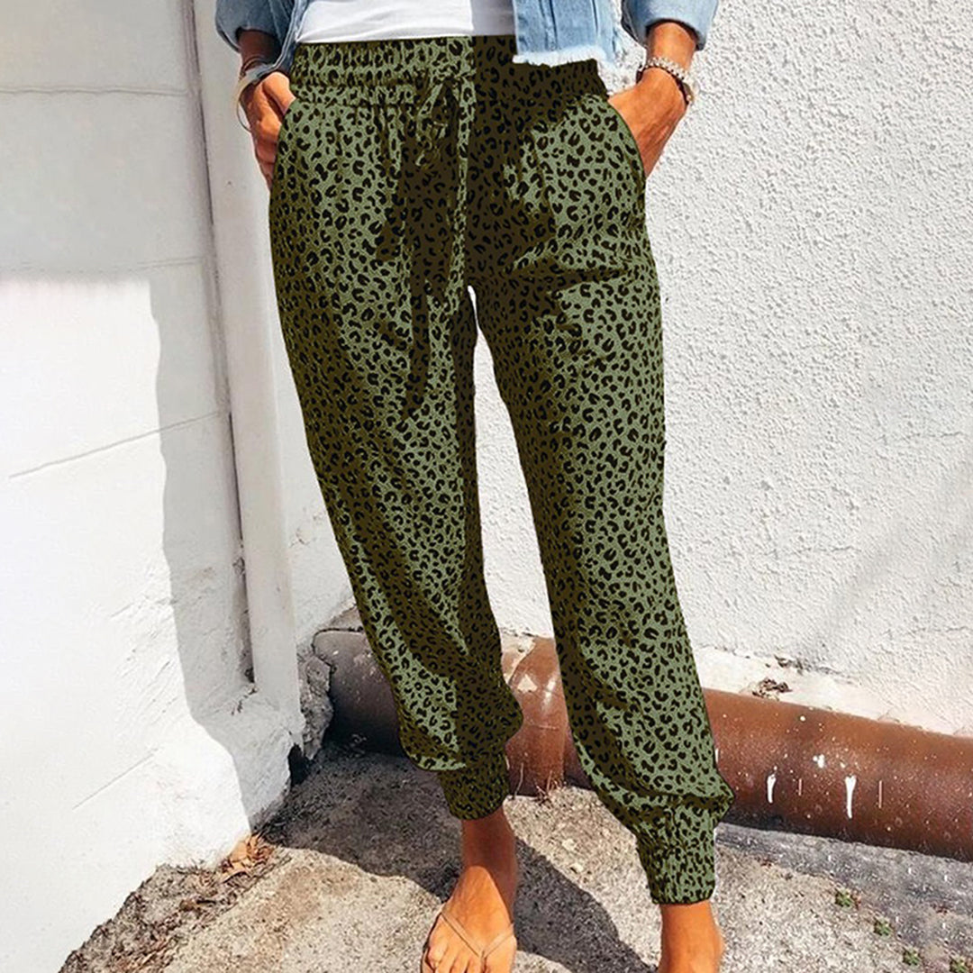 Breathable women’s jogger Pants – casual leopard print, polyester, for leisure activities