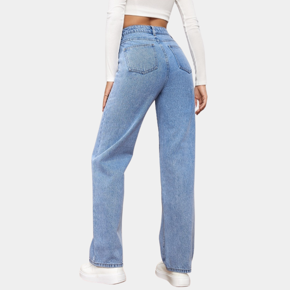 Breathable women’s baggy jeans – high-waisted, stretchy denim, for daily wear