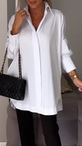 Breathable women's blouse – classic white cotton, for work or casual outings