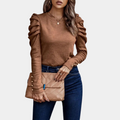Breathable women's blouse – puff sleeve design, polyester, for casual or work