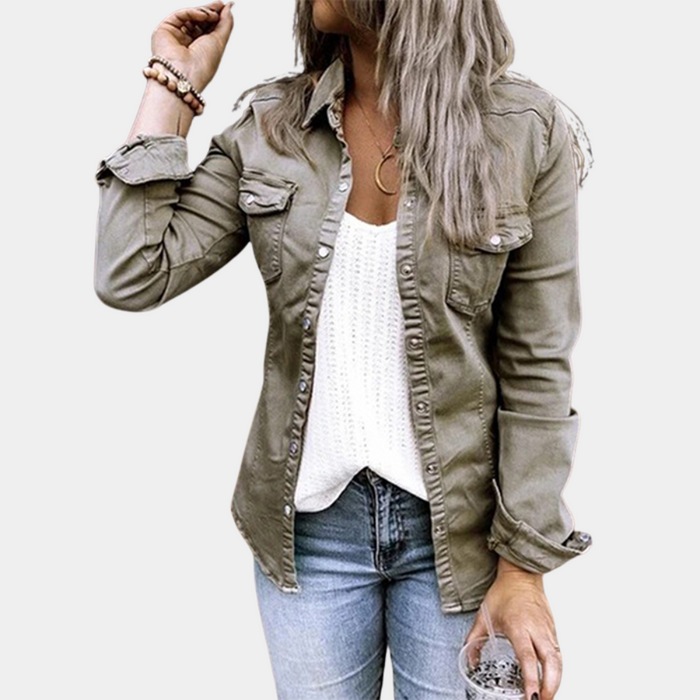 Breathable women’s denim blouse – urban relaxed fit, cotton blend, for casual layering